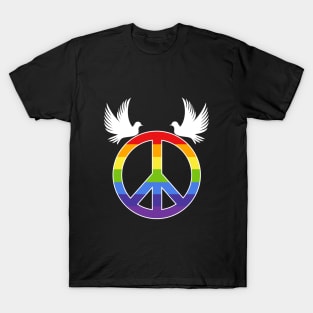 White Dove Rainbow Peace Symbol T-Shirt